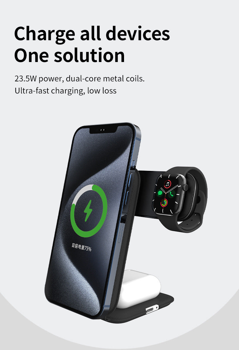 Meenova Trio Foldable Leather 3-in-1 MagSafe Charger, Portable Wireless Fast Charging for Apple iPhone & Apple Watch, AirPods