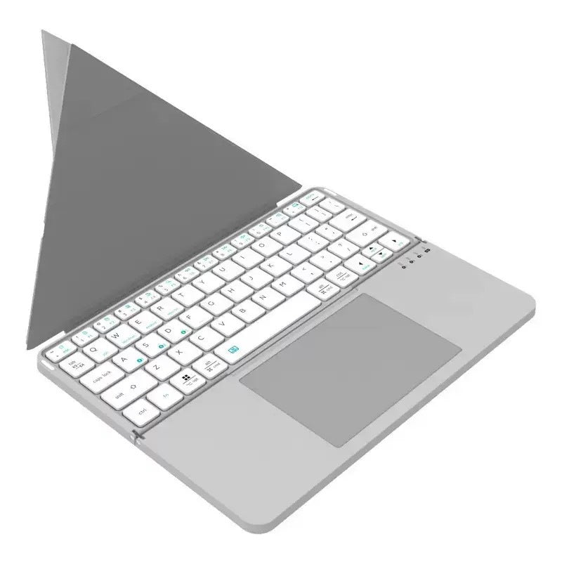 Foldable Bluetooth Keyboard with Touchpad & Leather Case | Ultra-Slim Wireless Multi-Device Keyboard for iPad, Tablet, Smartphone, PC | 200-Hour Battery Life, 3-Device Switch