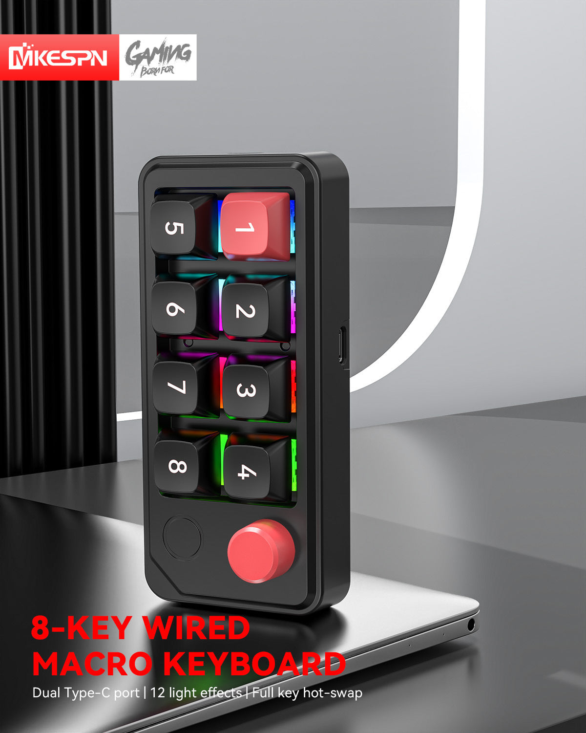 Meenova K810 8-Key Wired Mechanical Macro Keypad with Hot-Swappable Switches, RGB Backlight, Joystick & Metal Roller