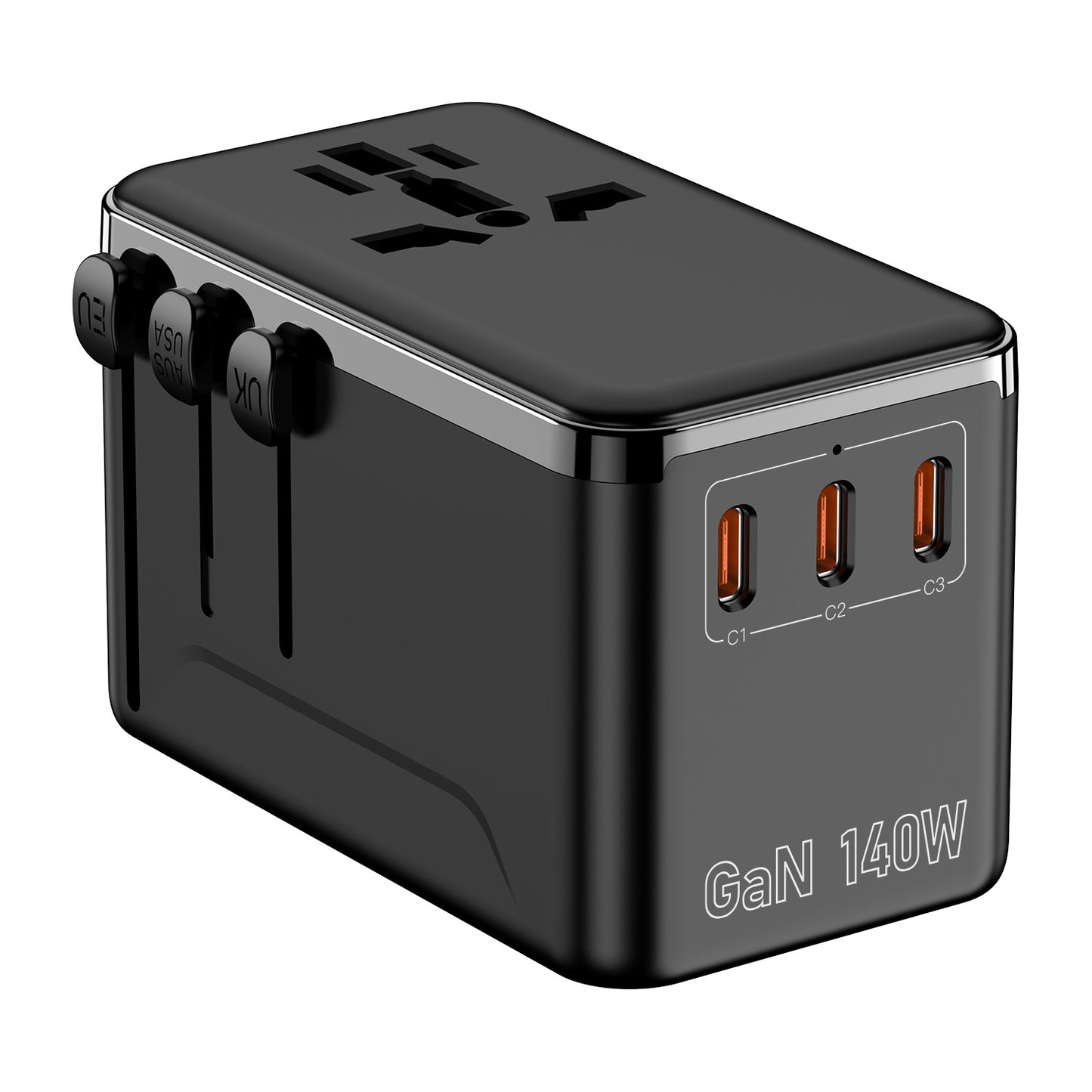 Global Travel Charger 140W, 3C1A Fast Charging GaN Adapter with Universal Conversion Socket, Multi-Functional Power Supply