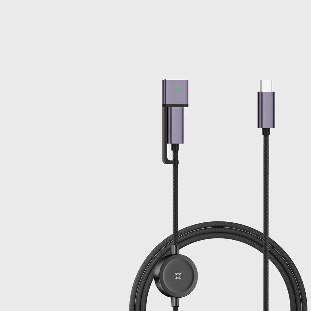 Meenova 100W 3-in-1 USB-C Cable with Apple Watch Charger & MagSafe 3 Adapter, 1.5m Braided PD Data Cable