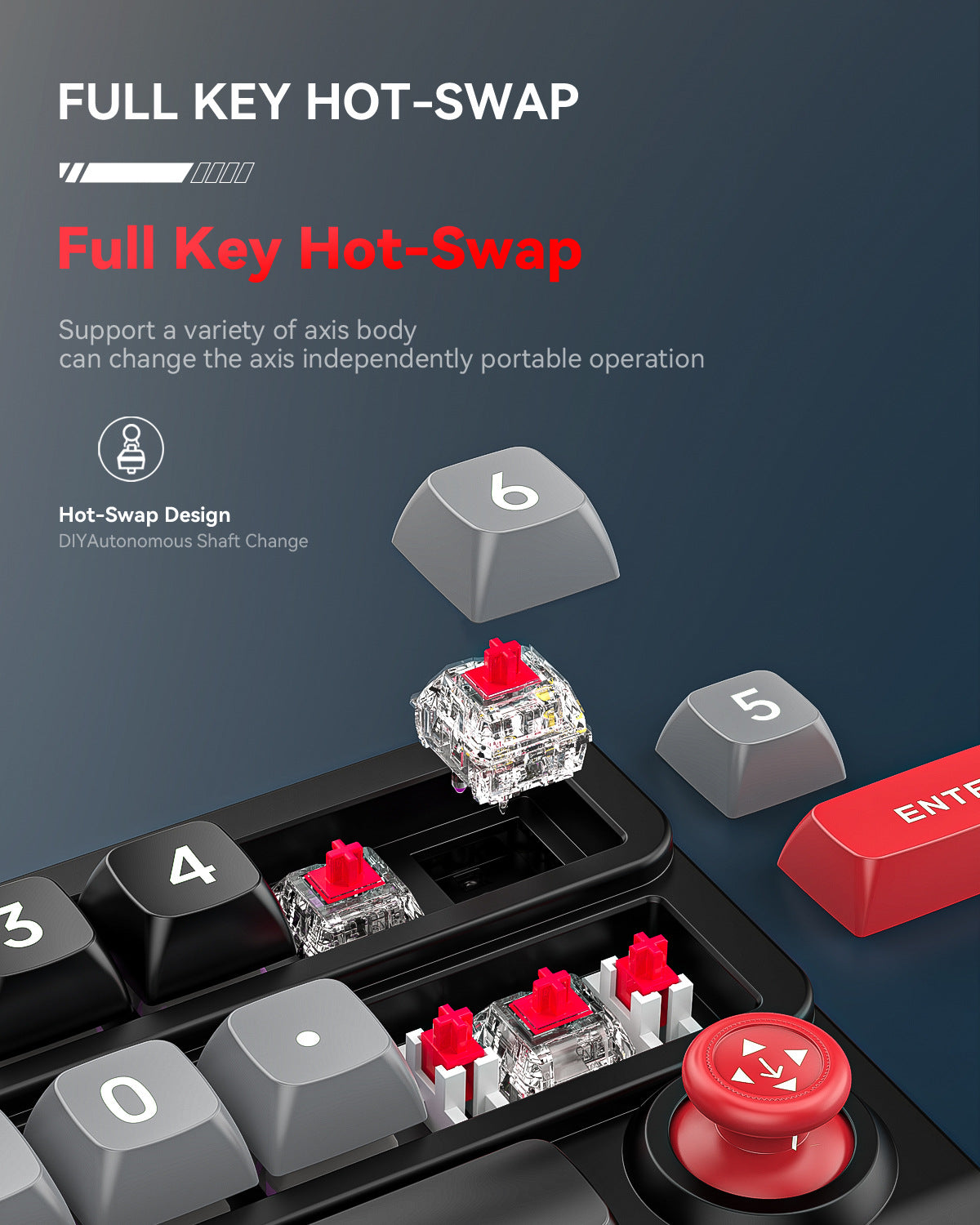 Meenova K809 15-Key Mechanical Numeric Macro Keypad with Joystick, Rotary Knob, Hot-Swappable Red Switches, RGB & Onboard Memory