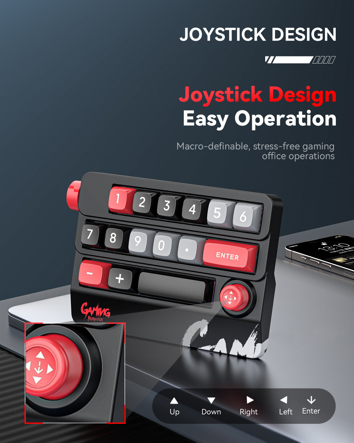 Meenova K809 15-Key Mechanical Numeric Macro Keypad with Joystick, Rotary Knob, Hot-Swappable Red Switches, RGB & Onboard Memory