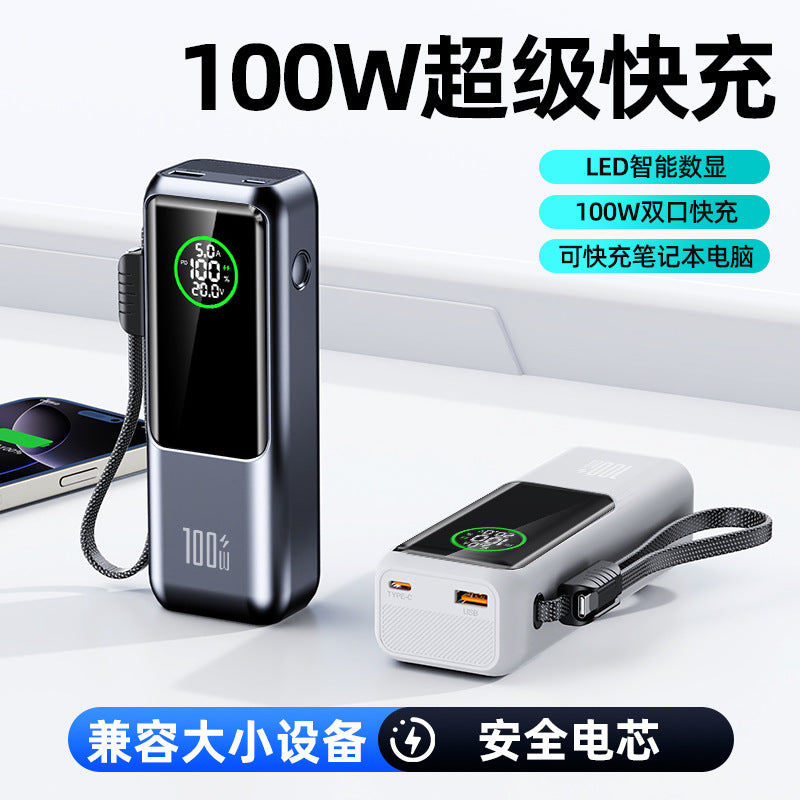 Meenova A57 100W Power Bank, 20000mAh USB-C PD Portable Laptop Charger with Built-In 60W USB-C Cable, 65W Recharging, 22.5W USB-A & LED Battery Display for MacBook, iPad, iPhone & Samsung