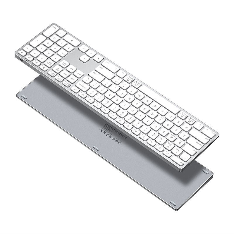 Wireless Dual-Mode Aluminum Keyboard with Touchpad & Numpad | Bluetooth 5.0 + 2.4G, Multi-Device Switchable, Ultra-Thin Rechargeable Keyboard for PC/Mac/Tablet