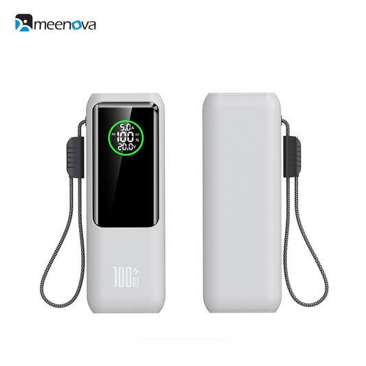 Meenova A57 100W Power Bank, 20000mAh USB-C PD Portable Laptop Charger with Built-In 60W USB-C Cable, 65W Recharging, 22.5W USB-A & LED Battery Display for MacBook, iPad, iPhone & Samsung