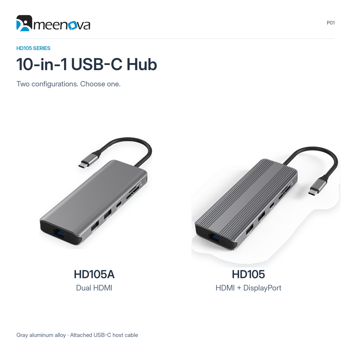 Meenova 10-in-1 USB-C Hub Docking Station, Dual Display, Up to 8K HDMI, 100W PD, 5Gbps USB-A/USB-C, Gigabit Ethernet, SD/microSD Card Reader & 3.5mm Audio, Dual HDMI or HDMI + DisplayPort