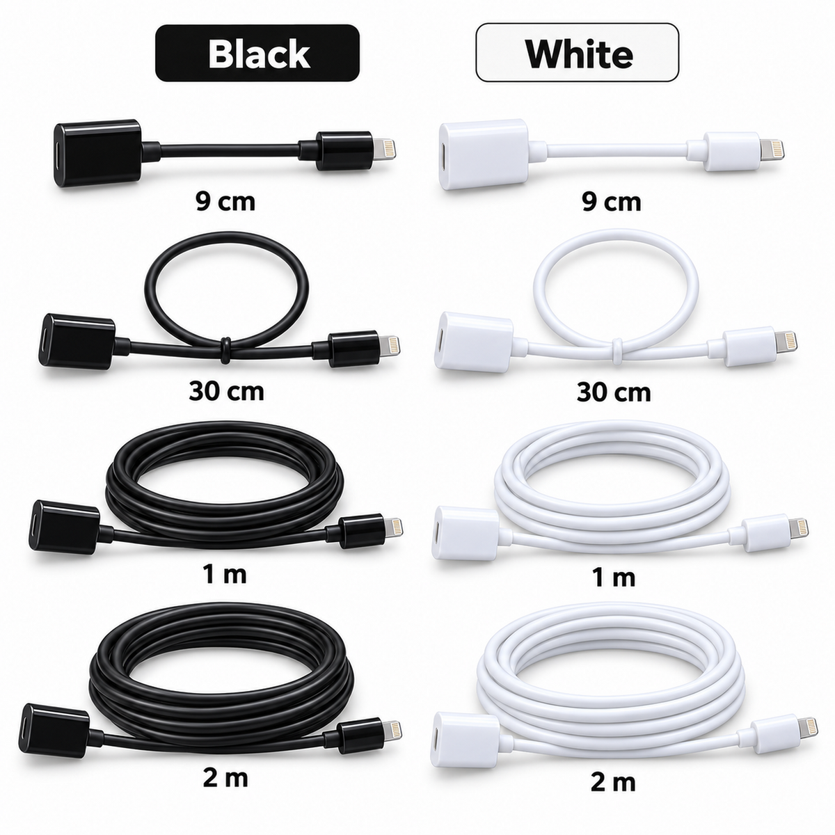 Meenova Lightning Male to Female Extension Cable, Lightning Extension 1 Foot Short Cable, 9cm/30cm/50cm/1m/2m (0.5ft/1ft/3.3ft/6.6ft), with Plastic Connectors for Microphone, Apple Pencil, AirPods Case, PALOVUE iMic Portable, Black or White