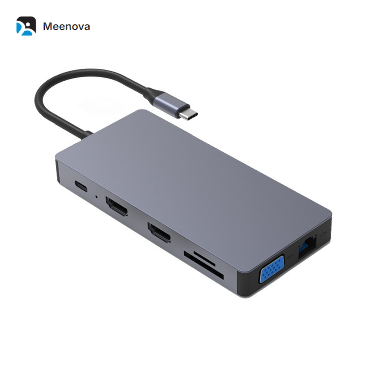 Meenova 12-in-1 USB-C Docking Station with Dual HDMI, VGA, 100W PD, Gigabit Ethernet, SD TF Card Reader, MST Triple Display Laptop Hub