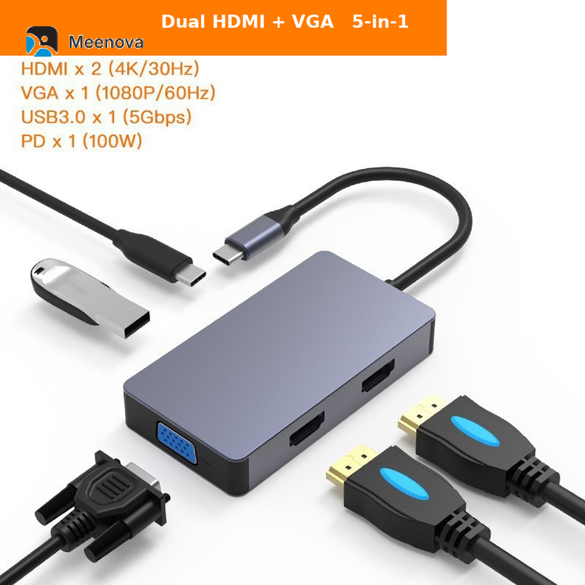 Meenova 12-in-1 USB-C Docking Station with Dual HDMI, VGA, 100W PD, Gigabit Ethernet, SD TF Card Reader, MST Triple Display Laptop Hub