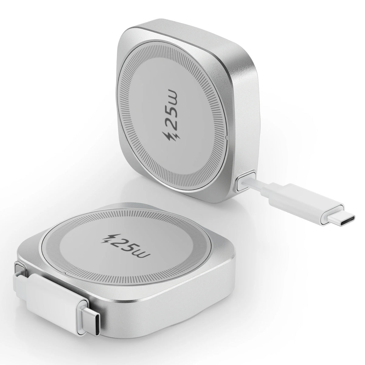 Meenova Qi2.2 25W Magnetic Wireless Charger, MagSafe-Compatible Charging Pad with Built-In 70cm Retractable USB-C Cable for iPhone 17/16/15/14/13/12 & Qi-Enabled Samsung Phones - Compact Travel & Desk Charger