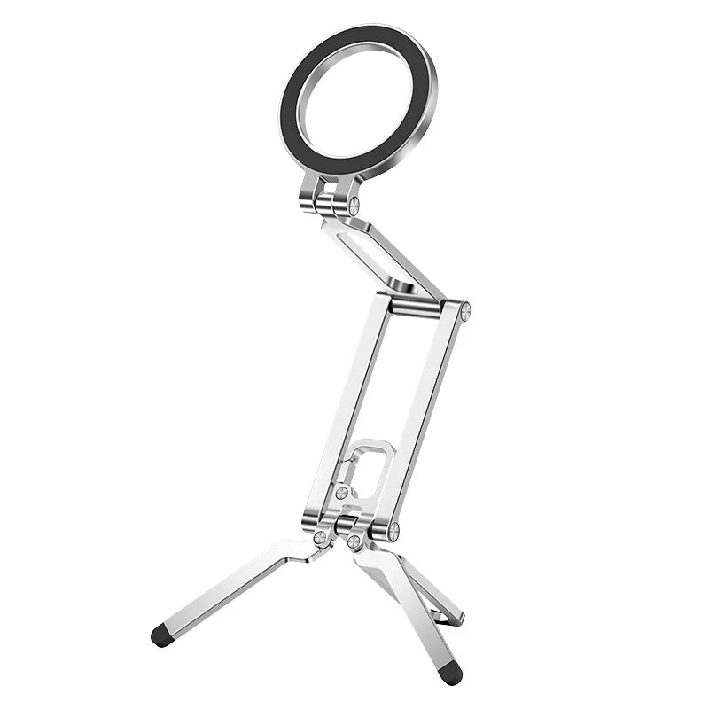 Meenova Double Folding Magsafe Phone Tripod, Quick Mount Compact Aluminum Alloy Adjustable Stand, Multi-Functional Portable Holder for Outdoor Photography Vlogging Travel, Compatible with iPhone, Gray Silver Orange Available
