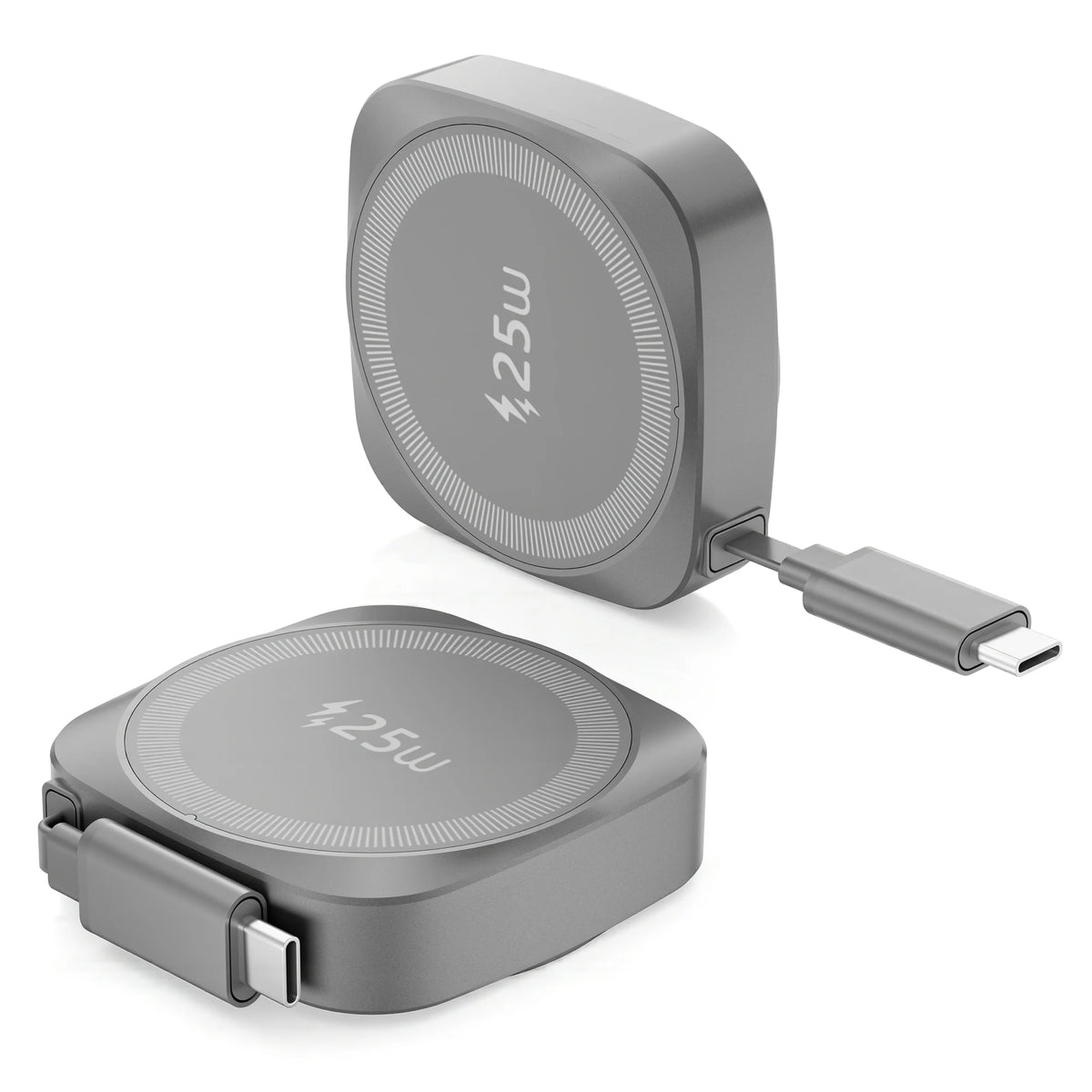 Meenova Qi2.2 25W Magnetic Wireless Charger, MagSafe-Compatible Charging Pad with Built-In 70cm Retractable USB-C Cable for iPhone 17/16/15/14/13/12 & Qi-Enabled Samsung Phones - Compact Travel & Desk Charger