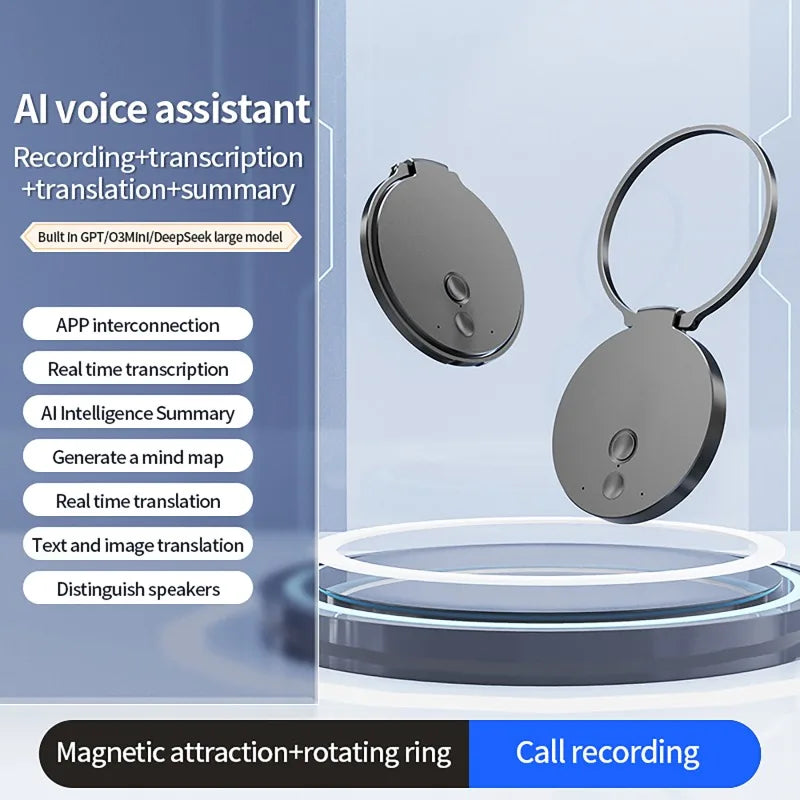Portable Mini Digital Voice Recorder 8-256GB Magnetic Dictaphone AI ChatGPT App Intelligent Summarization Real-Time Recording