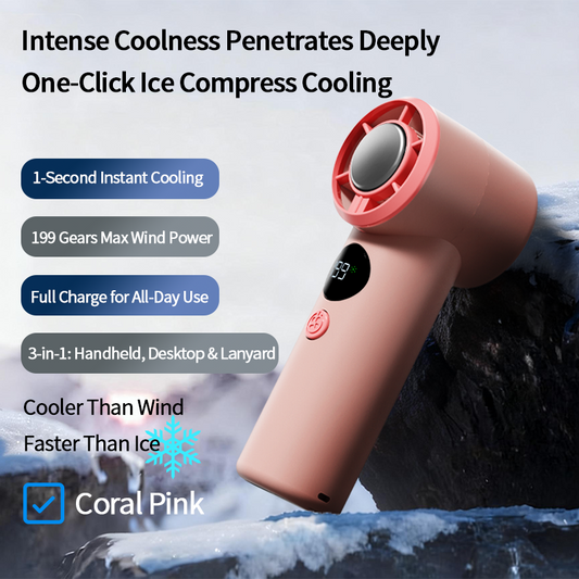 DF89 199-Speed Ice Cooling Handheld Fan, Portable Rechargeable Mini Fan with Cooling Plate, LED Battery Display and Strong Airflow