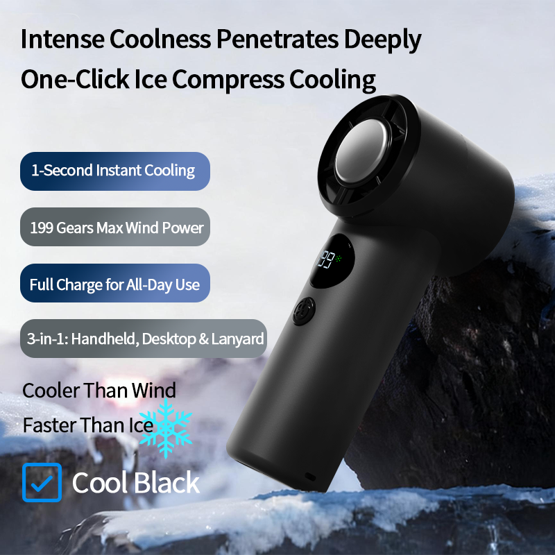 DF89 199-Speed Ice Cooling Handheld Fan, Portable Rechargeable Mini Fan with Cooling Plate, LED Battery Display and Strong Airflow