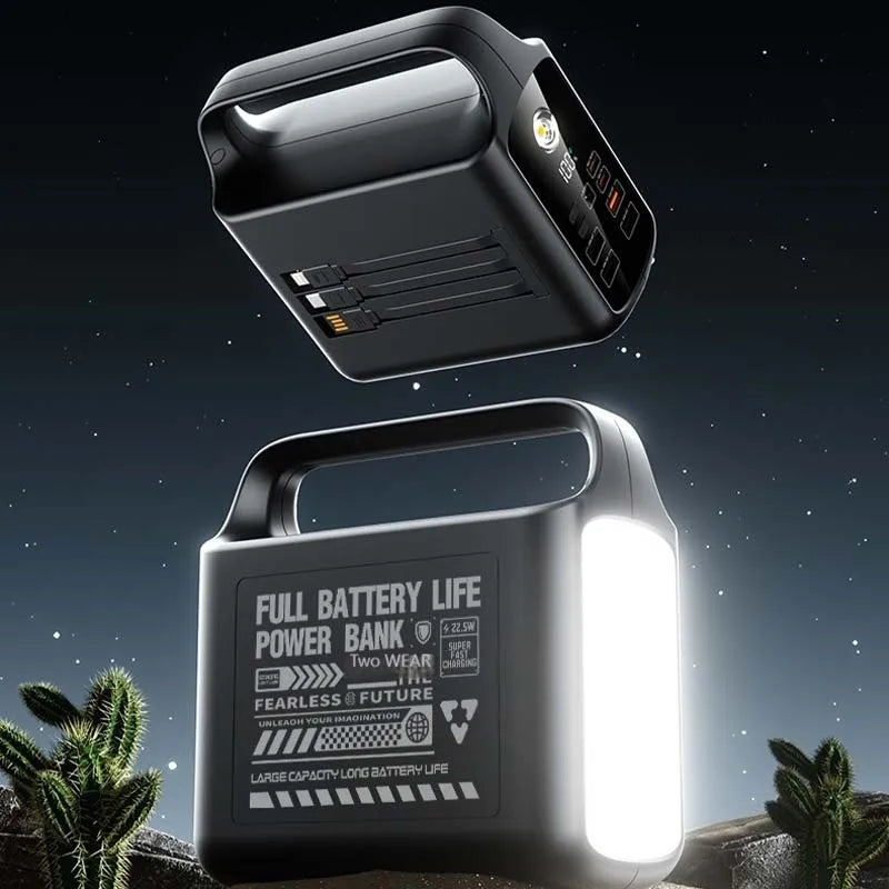 meenova Large Capacity Power Bank 200000mAh With Camping Lamp Built-in Cable For iPhone Outdoor Emergency