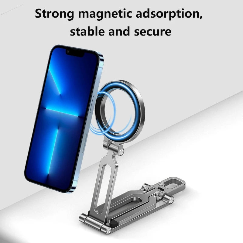 Meenova Double Folding Magsafe Phone Tripod, Quick Mount Compact Aluminum Alloy Adjustable Stand, Multi-Functional Portable Holder for Outdoor Photography Vlogging Travel, Compatible with iPhone, Gray Silver Orange Available