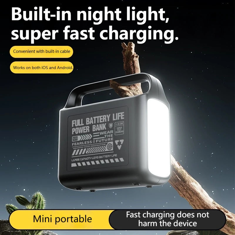 meenova Large Capacity Power Bank 200000mAh With Camping Lamp Built-in Cable For iPhone Outdoor Emergency