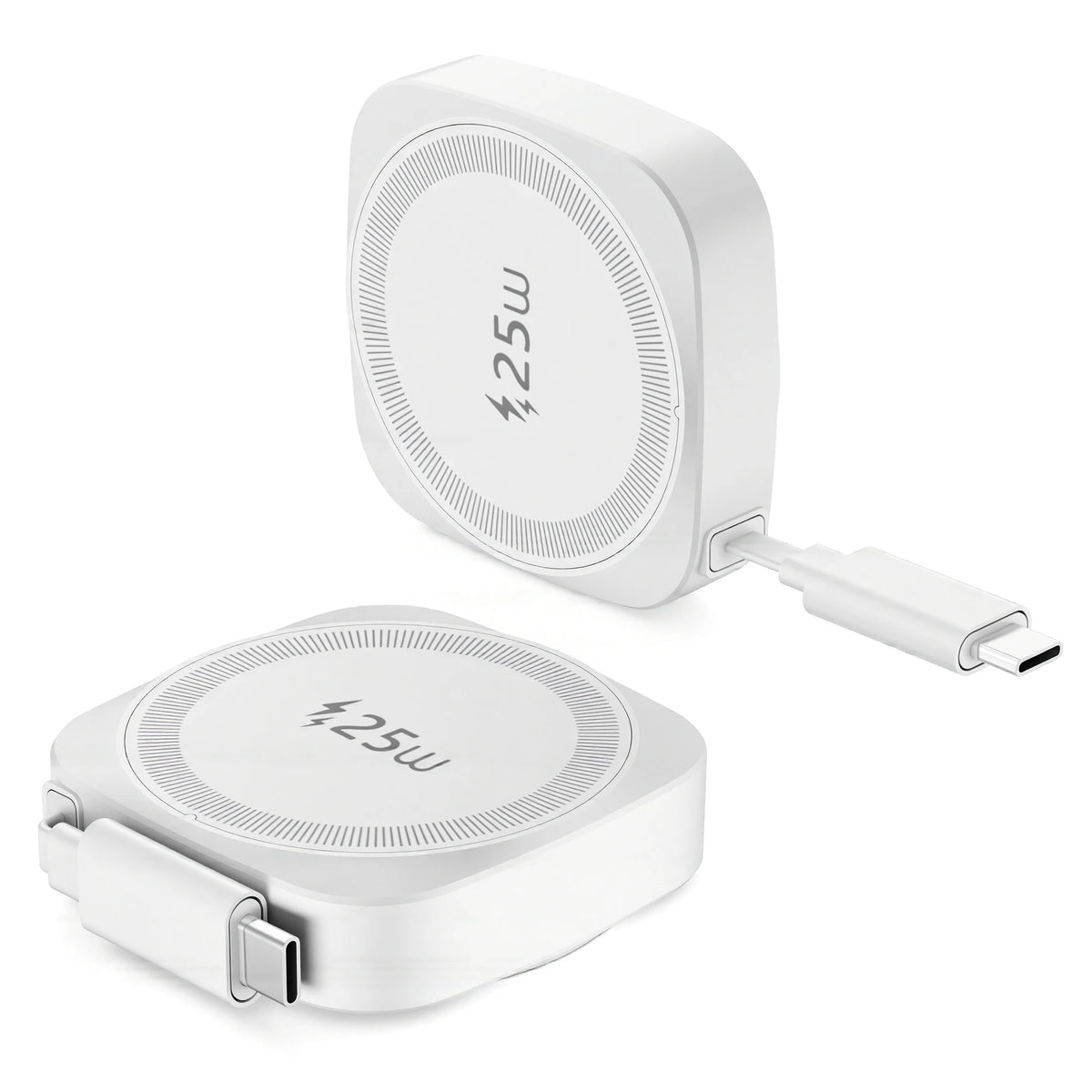 Meenova Qi2.2 25W Magnetic Wireless Charger, MagSafe-Compatible Charging Pad with Built-In 70cm Retractable USB-C Cable for iPhone 17/16/15/14/13/12 & Qi-Enabled Samsung Phones - Compact Travel & Desk Charger