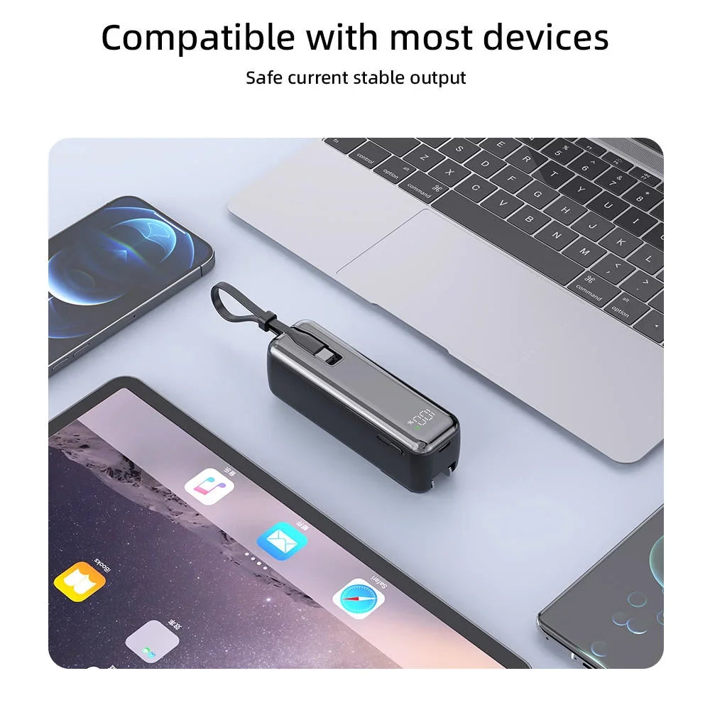 5000mAh Mini Power Bank with USB C Cable Plug Charger, 20W Fast Charging, Mini Portable Battery For iPhone 16 15, iPad Pro Air, Samsung S24 Ultra, Xiaomi