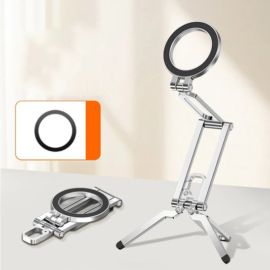 Meenova Double Folding Magsafe Phone Tripod, Quick Mount Compact Aluminum Alloy Adjustable Stand, Multi-Functional Portable Holder for Outdoor Photography Vlogging Travel, Compatible with iPhone, Gray Silver Orange Available