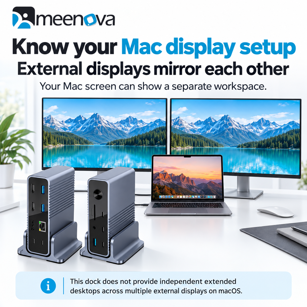 Meenova 15-in-1 USB-C Docking Station with Dual HDMI, DisplayPort & 10Gbps USB-C