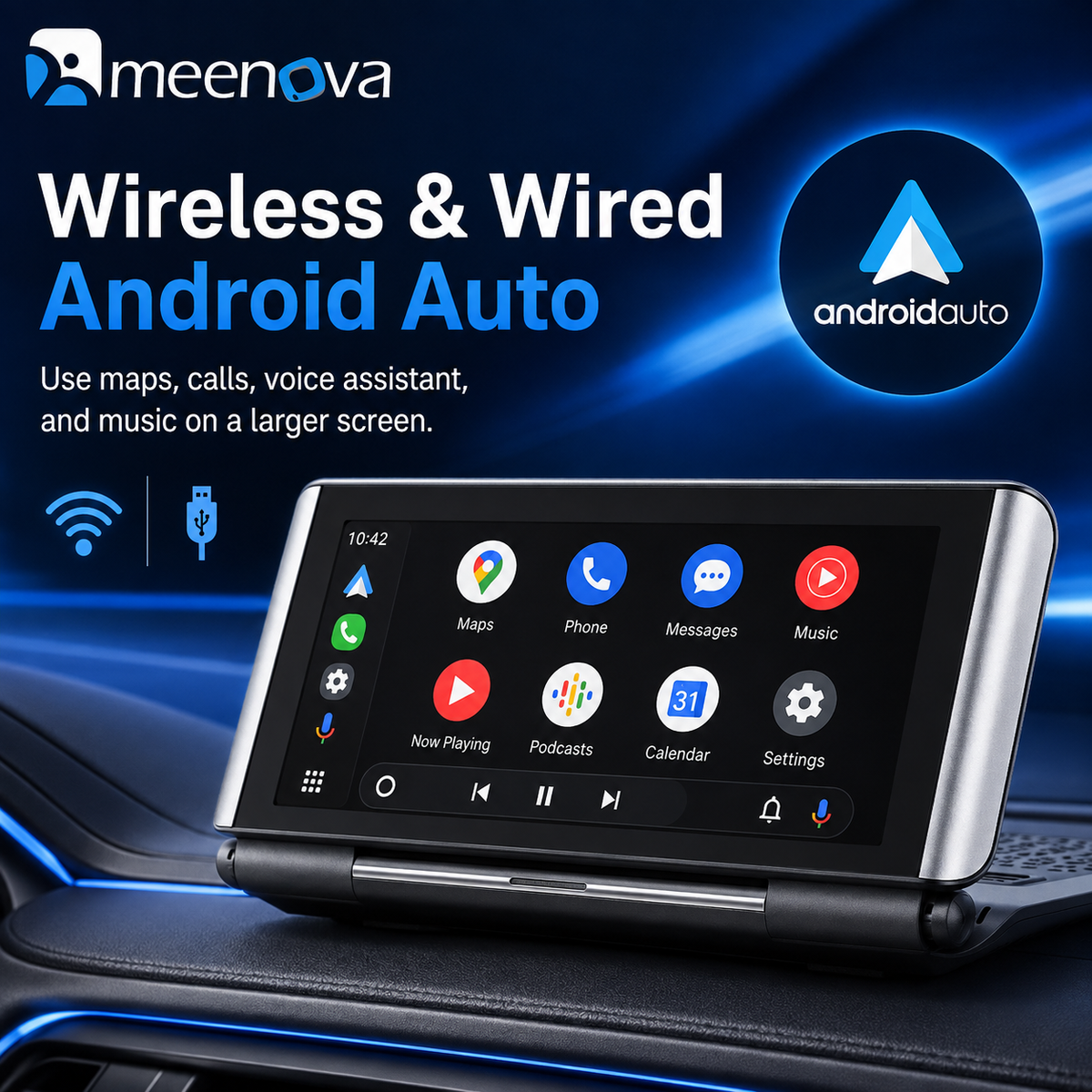 Meenova Flip Out Screen Car Stereo 7 Inch Wireless CarPlay Android Auto Mirrorlink FM Transmitter Bluetooth Reversing Camera B5370