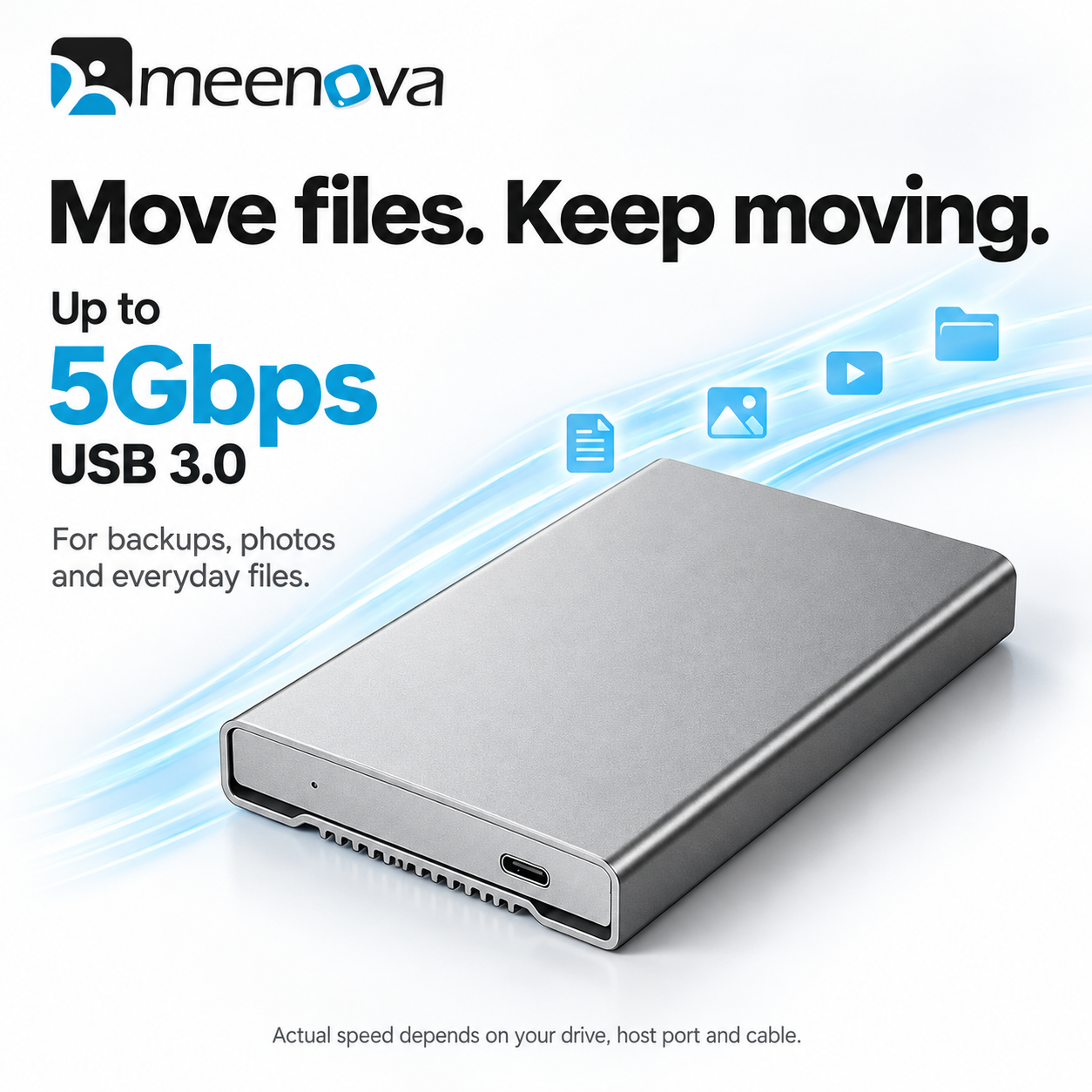 Meenova 2.5-Inch SATA HDD/SSD Enclosure, USB-C 5Gbps Aluminum Case with 2-in-1 Cable