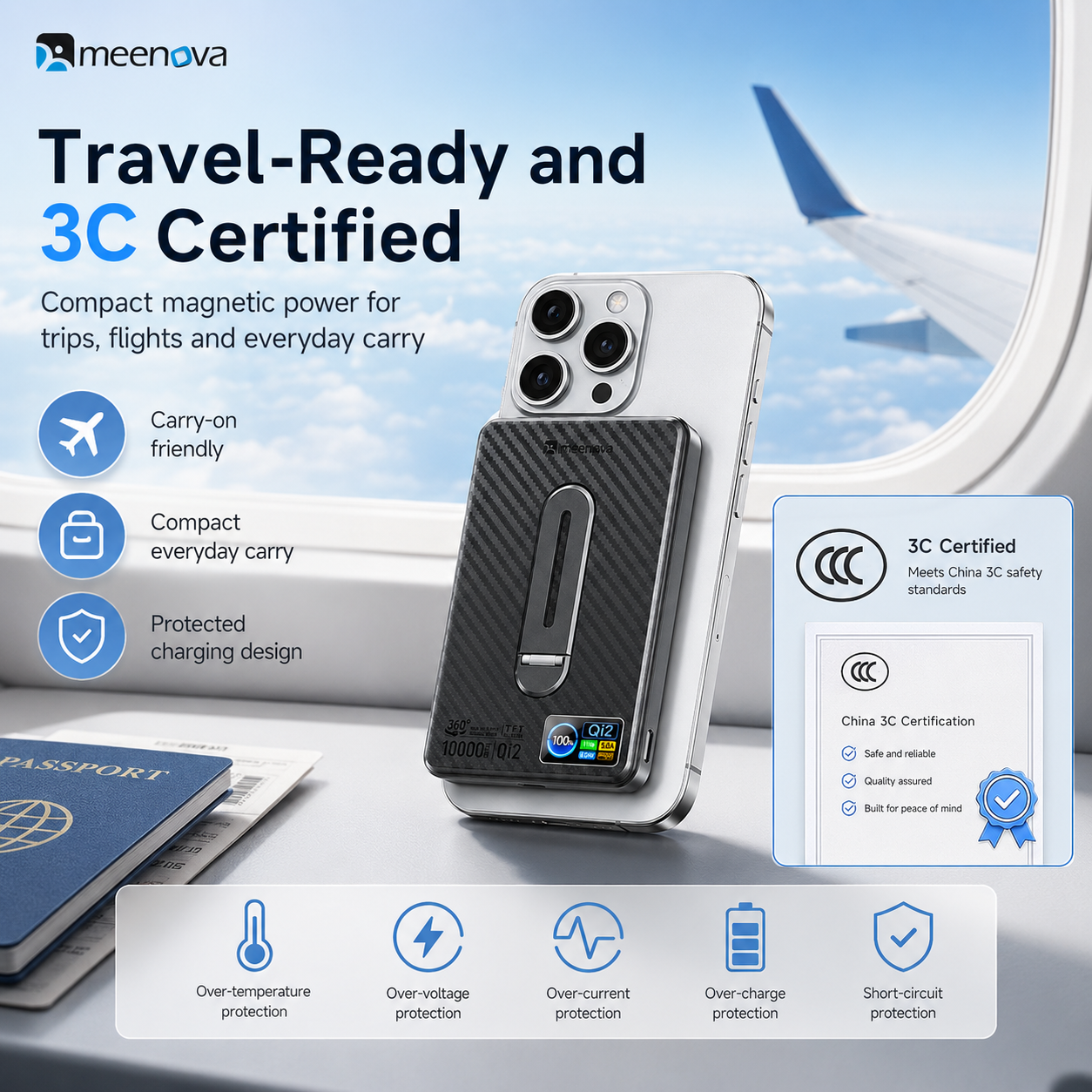 Meenova Qi2 15W Magnetic Wireless Power Bank with TFT Display & 360° Kickstand –  10000mAh