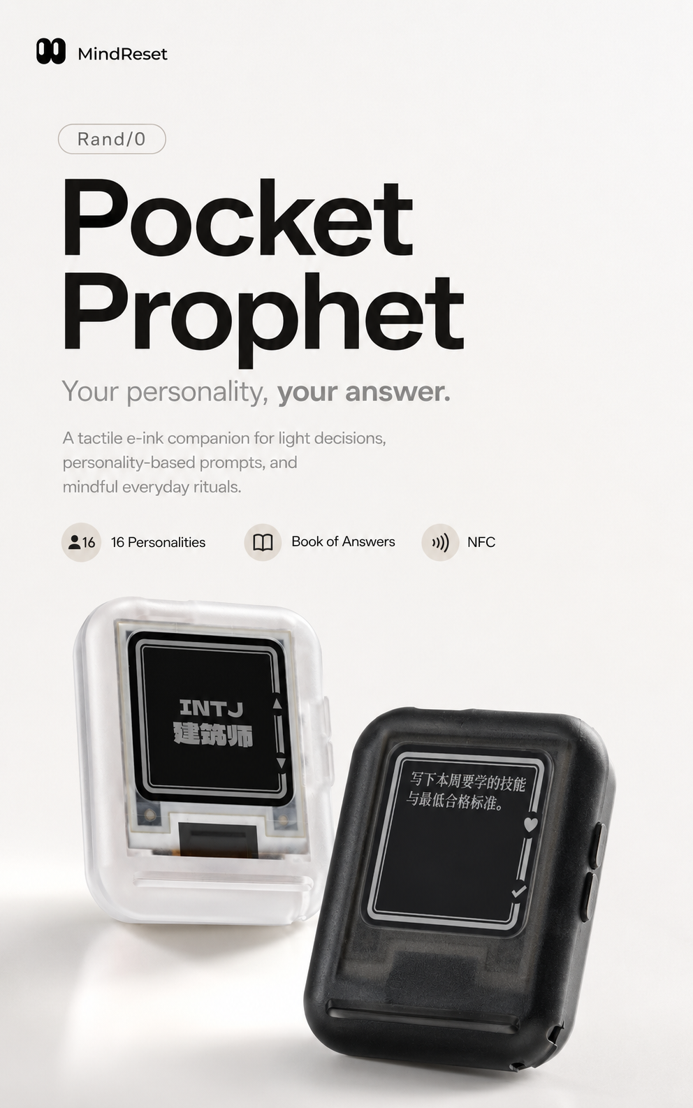 Meenova MindReset Rand/0 Pocket Prophet – E-Ink Decision Companion