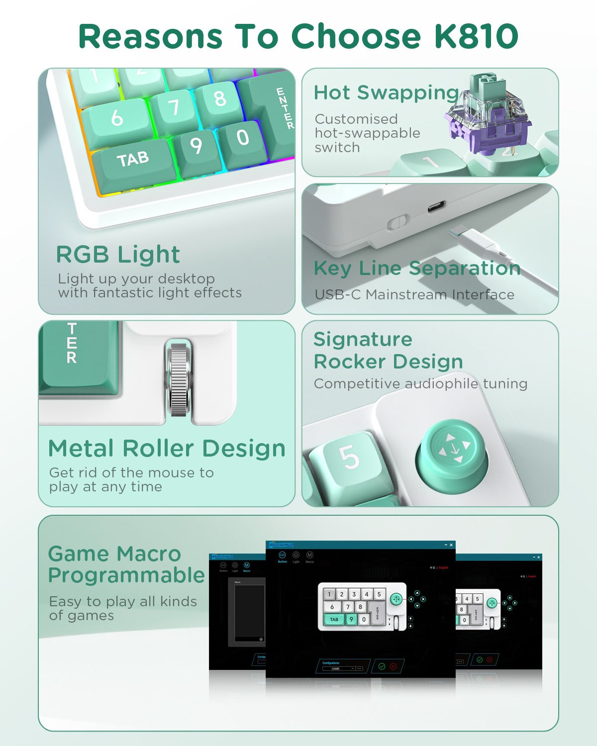 Meenova K810 Wired 12‑Key Hot‑Swappable Mechanical Numeric Keypad, Joystick Macro‑Programmable RGB Backlit USB‑C Keypad for Gaming & Office
