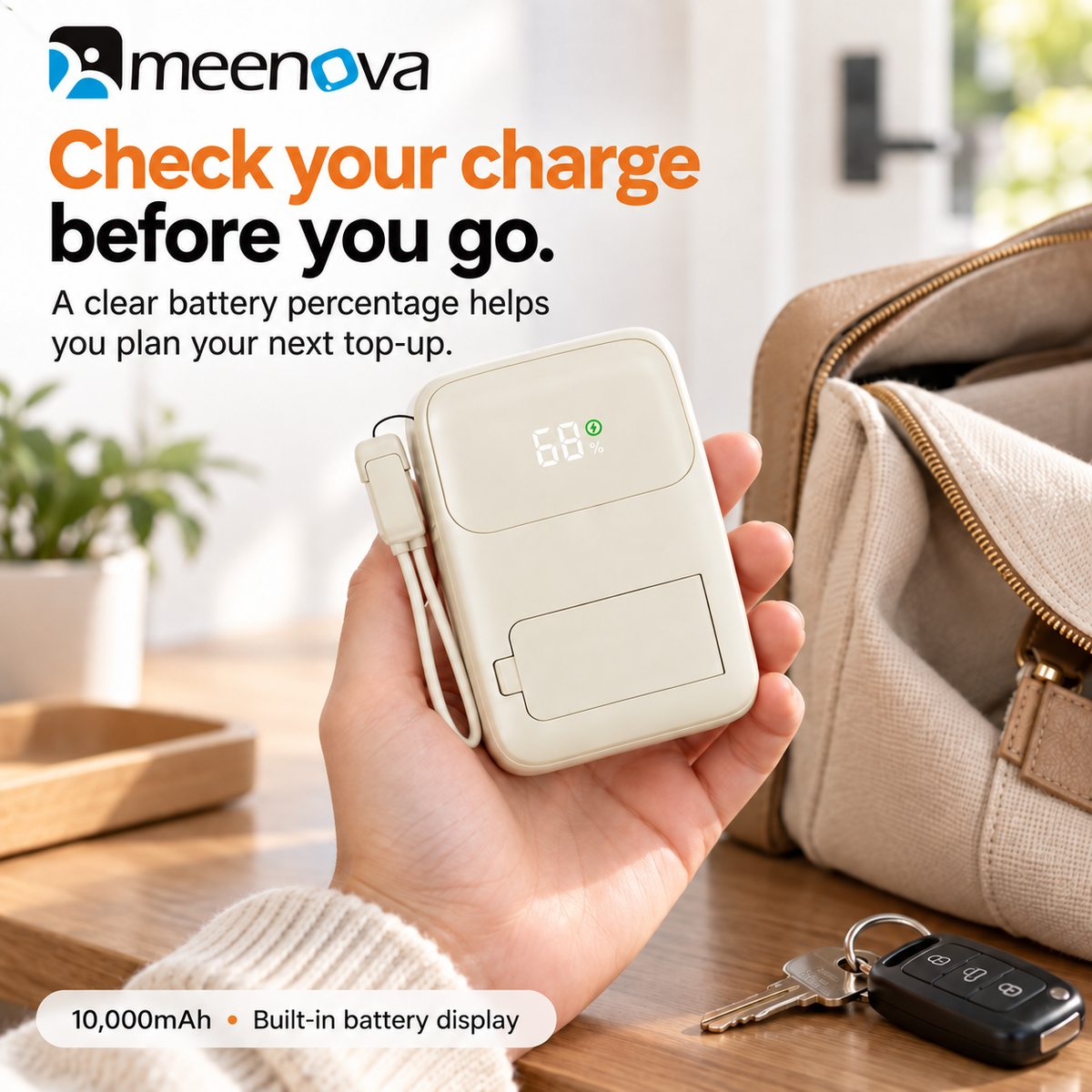 Meenova 10000mAh 3-in-1 Magnetic Wireless Power Bank with AC Wall Charger, Built-in USB-C & Lightning Cables, 22.5W Fast Charging, 15W Magnetic Charging & Kickstand