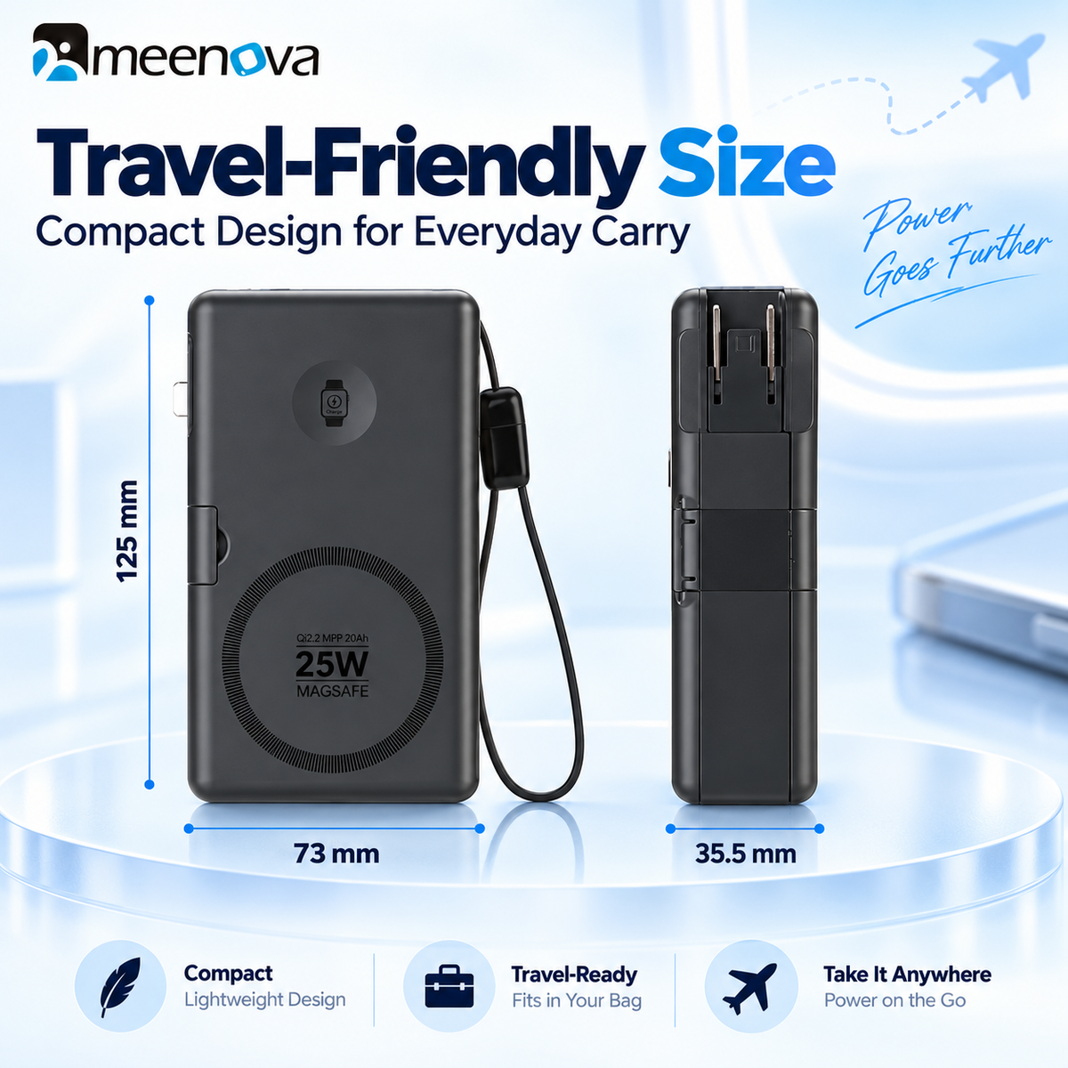 Meenova SolidPower T20 6-in-1 Qi2 MagSafe 25W Power Bank & 65W GaN Travel Charger, 20,000mAh Magnetic Solid-State Battery