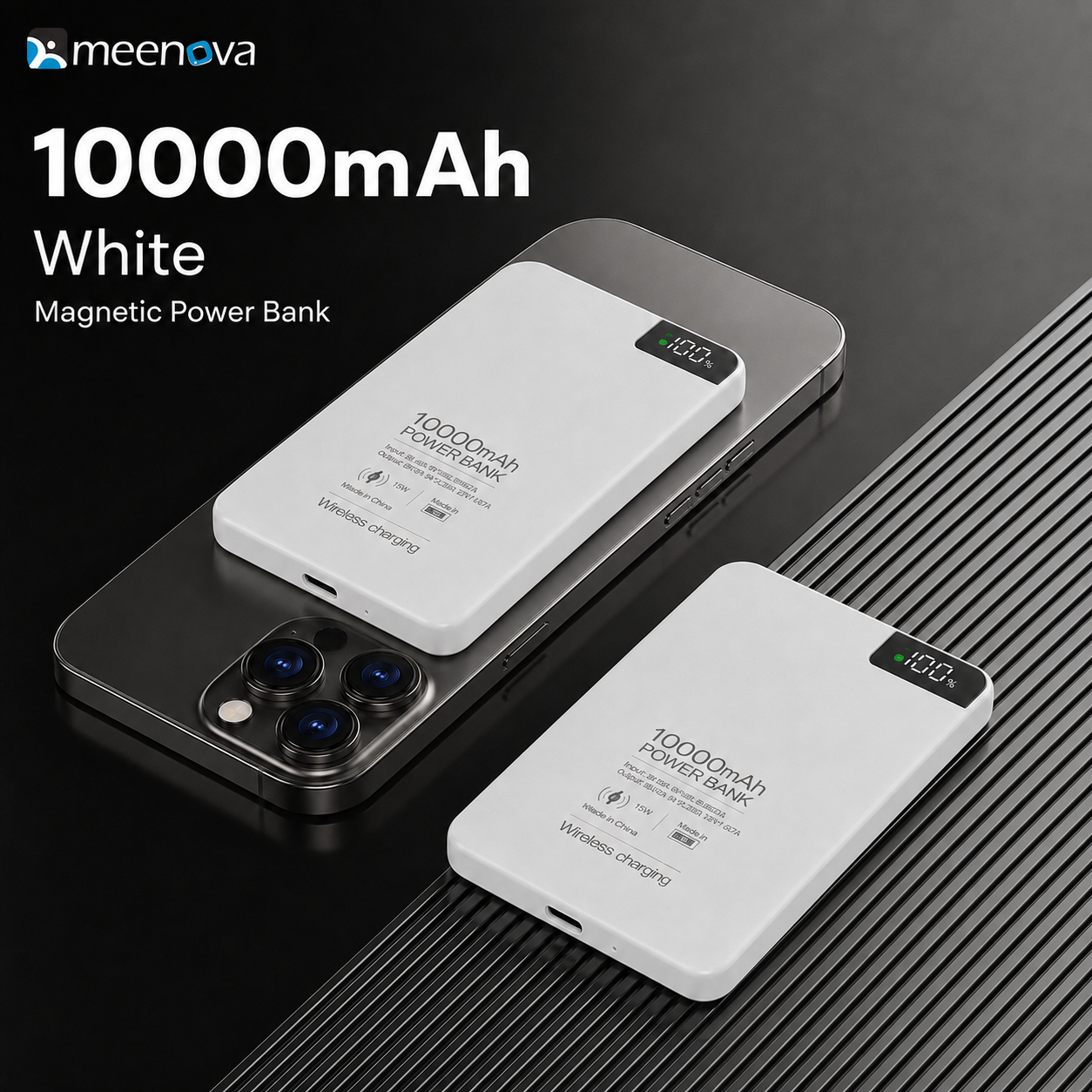 Meenova Ultra-Slim Magnetic Power Bank 5000mAh/10000mAh, 15W Wireless & 20W USB-C PD Fast Charging, Aluminum Alloy Portable Battery Pack