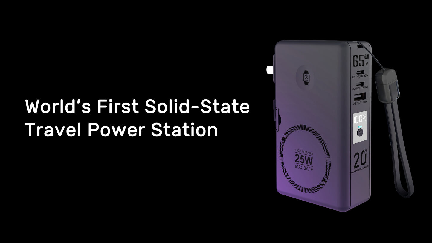 SolidPower T20 6-in-1 Qi2 Magnetic Power Bank & 65W GaN Travel Charger, 20,000mAh