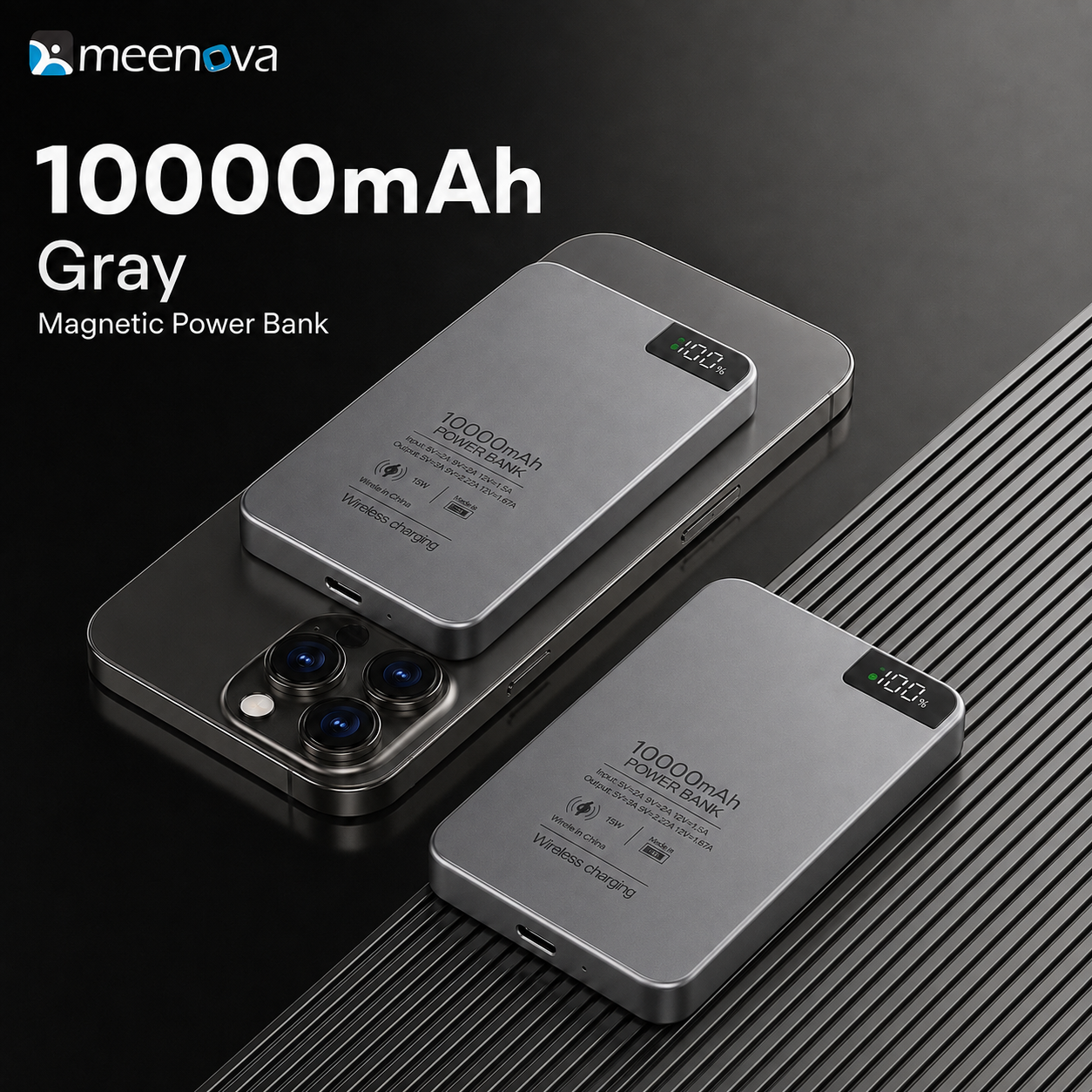 Meenova Ultra-Slim Magnetic Power Bank 5000mAh/10000mAh, 15W Wireless & 20W USB-C PD Fast Charging, Aluminum Alloy Portable Battery Pack