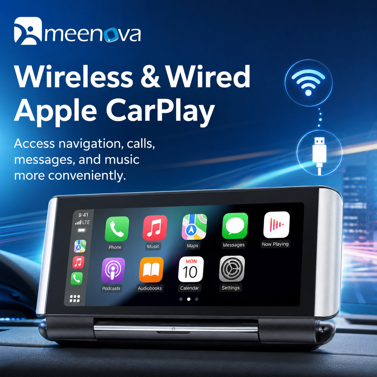 Meenova Flip Out Screen Car Stereo 7 Inch Wireless CarPlay Android Auto Mirrorlink FM Transmitter Bluetooth Reversing Camera B5370
