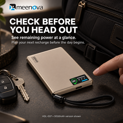 Meenova HDL-007 Ultra-Slim Magnetic Power Bank with Built-in USB-C Lanyard Cable, 15W Wireless Charging, 20W PD & TFT Display, Compatible with iPhone 18 Pro Max & iPhone Duo
