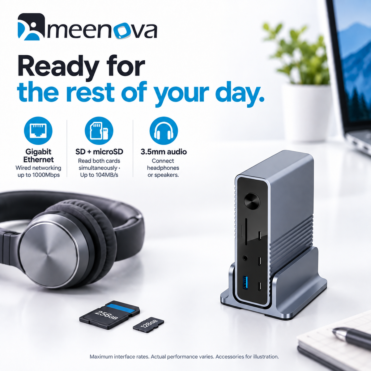Meenova 15-in-1 USB-C Docking Station with Dual HDMI, DisplayPort & 10Gbps USB-C
