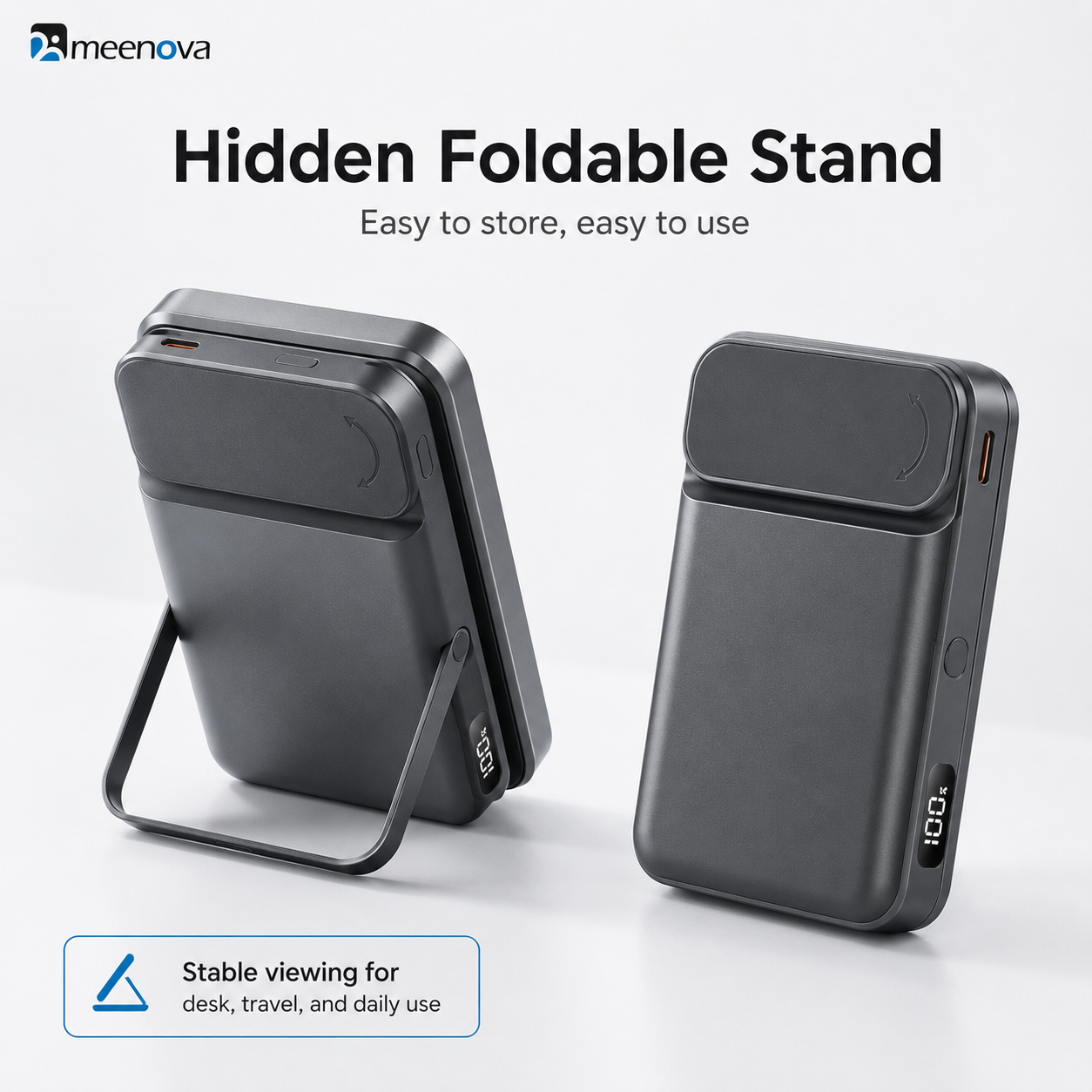 Meenova CK801 Qi2.2 25W Magnetic Wireless Power Bank 10000mAh with 35W USB-C Fast Charging, Apple Watch Charger & Foldable Stand