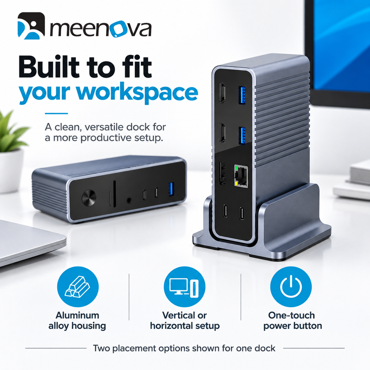 Meenova 15-in-1 USB-C Docking Station with Dual HDMI, DisplayPort & 10Gbps USB-C