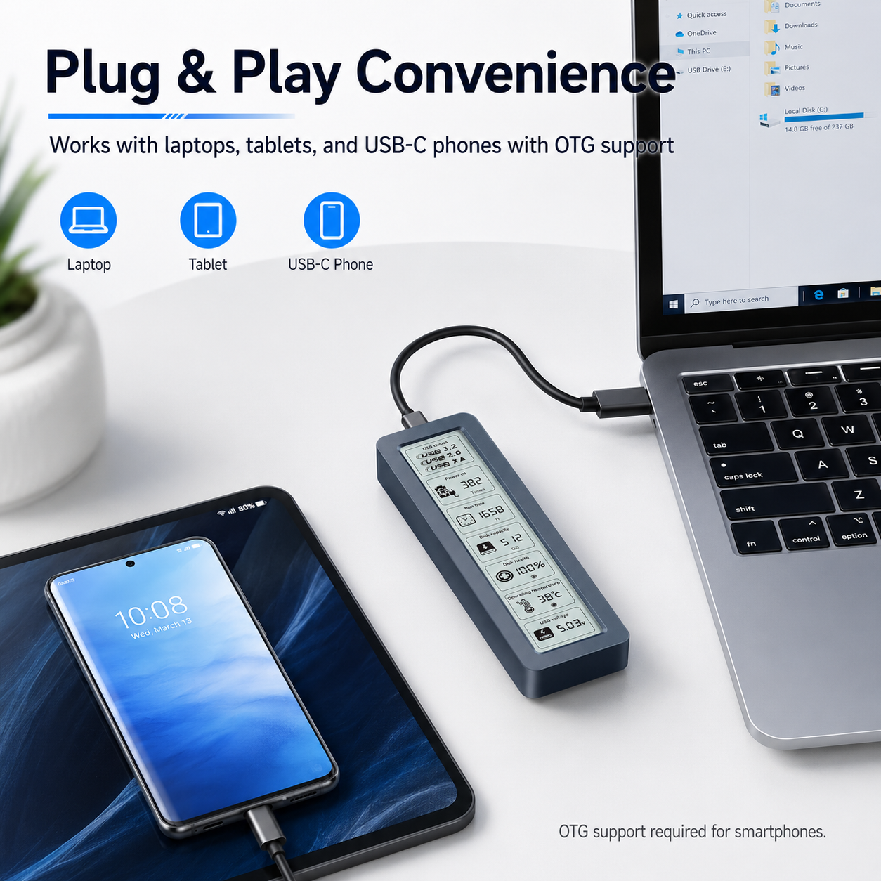 Meenova 10Gbps Smart Display NVMe M.2 SSD Enclosure – USB 3.2 Gen 2, UASP & TRIM, Aluminum Cooling, 2230/2242/2260/2280