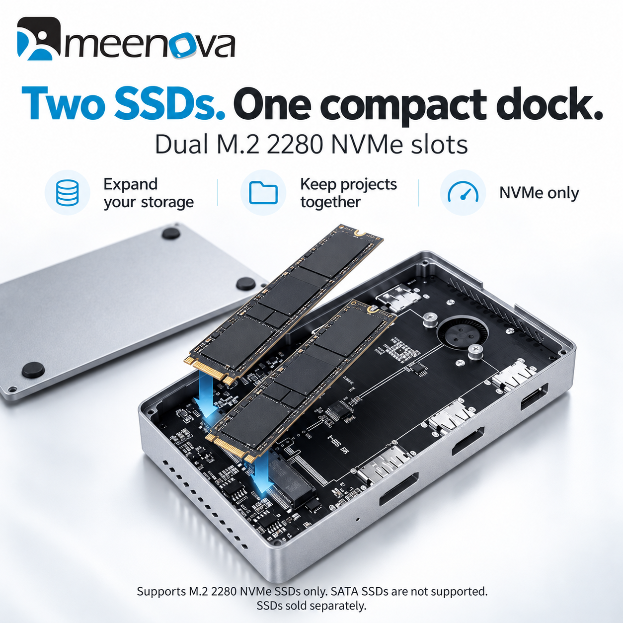 Meenova 40Gbps Thunderbolt 3 Dock with Dual M.2 NVMe SSD Slots, 8 Ports & 8K DisplayPort