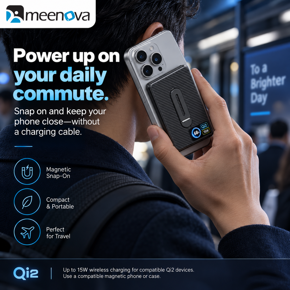 Meenova Qi2 15W Magnetic Wireless Power Bank with TFT Display & 360° Kickstand – 10000mAh, Magsafe Powerbank Portable Charger for iPhone 18 Pro Max & iPhone Duo