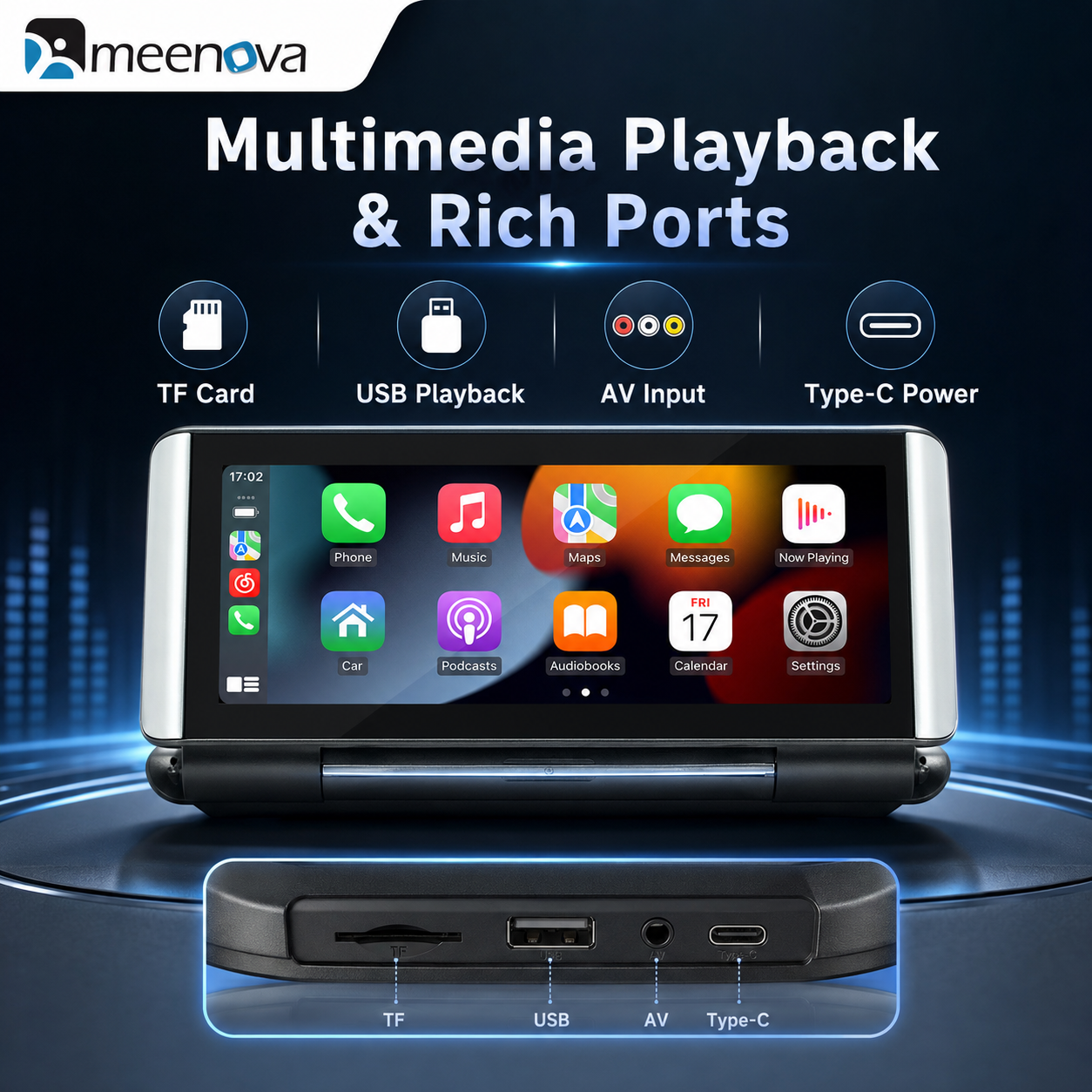 Meenova Flip Out Screen Car Stereo 7 Inch Wireless CarPlay Android Auto Mirrorlink FM Transmitter Bluetooth Reversing Camera B5370