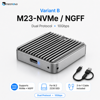 Meenova M23 M.2 2230 SSD Enclosure – 10Gbps USB 3.2 Gen 2, NVMe / NVMe + SATA NGFF, Aluminum External SSD Case, Up to 4TB