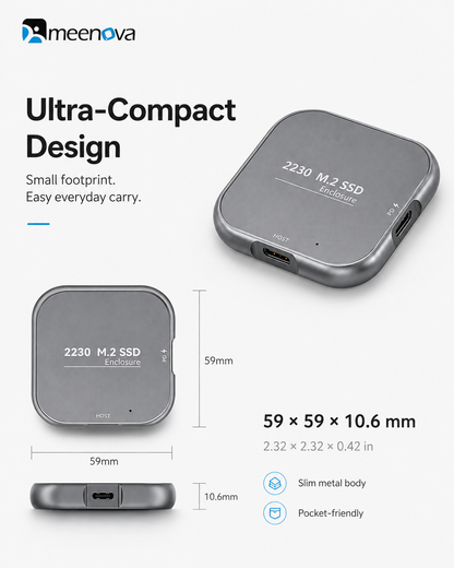Meenova Magnetic Snap-On Storage Series – 2230 M.2 NVMe SSD MagSafe Enclosure / Magnetic Card Reader