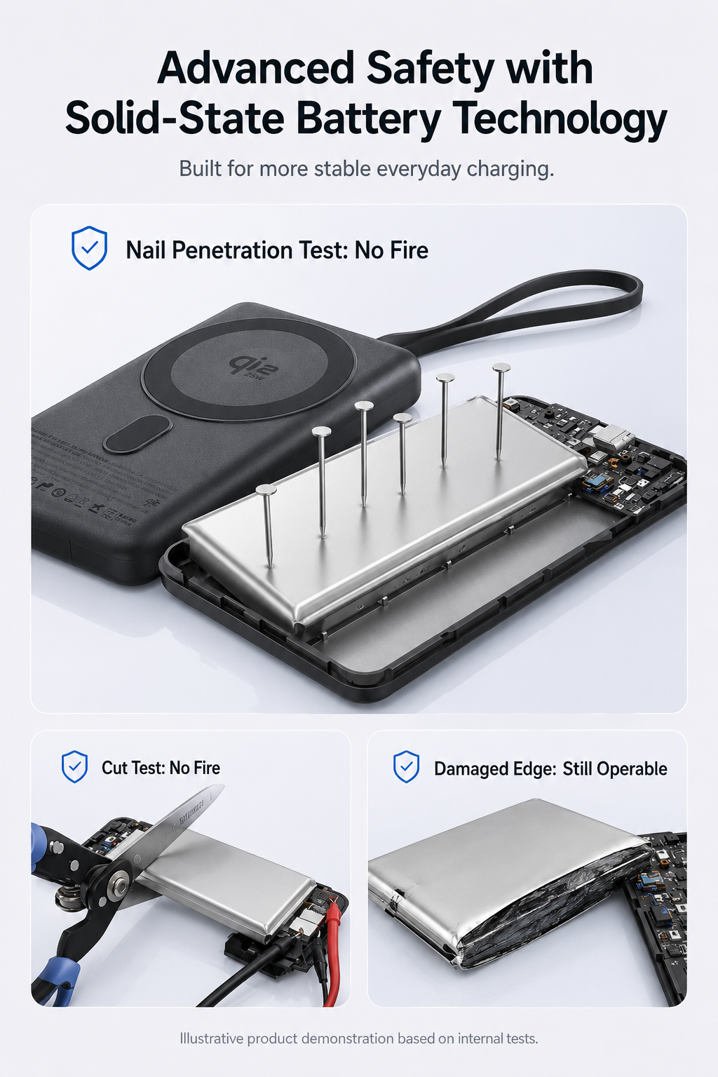 Meenova SolidPower Z 10000mAh MagSafe Power Bank – 30W USB-C, 25W Magnetic Wireless, Built-In Cable & Stand