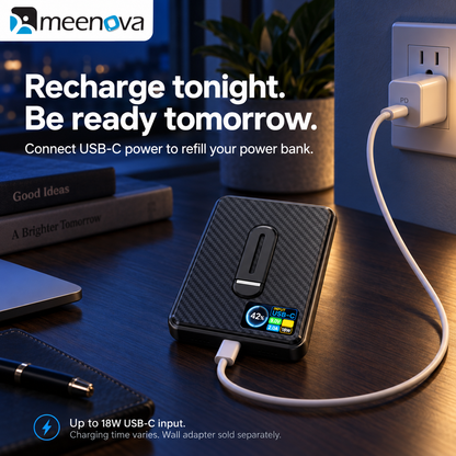 Meenova Qi2 15W Magnetic Wireless Power Bank with TFT Display & 360° Kickstand – 10000mAh, Magsafe Powerbank Portable Charger for iPhone 18 Pro Max & iPhone Duo